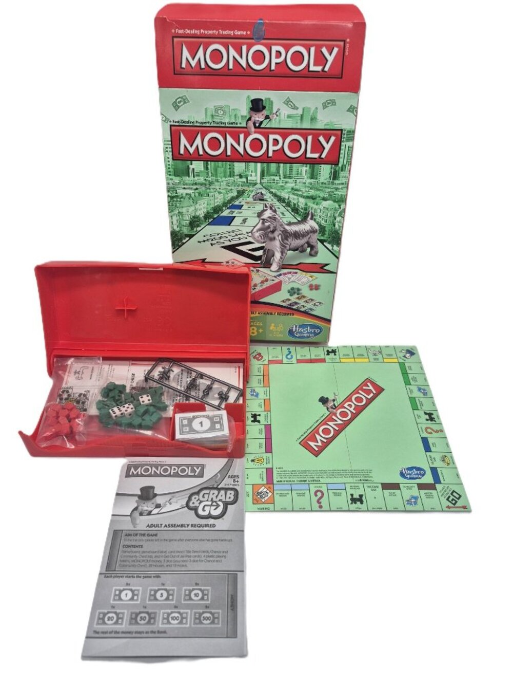 Monopoly Grab & Go Compact Board Game Hasbro Kids Family Travel Version Ages 8+